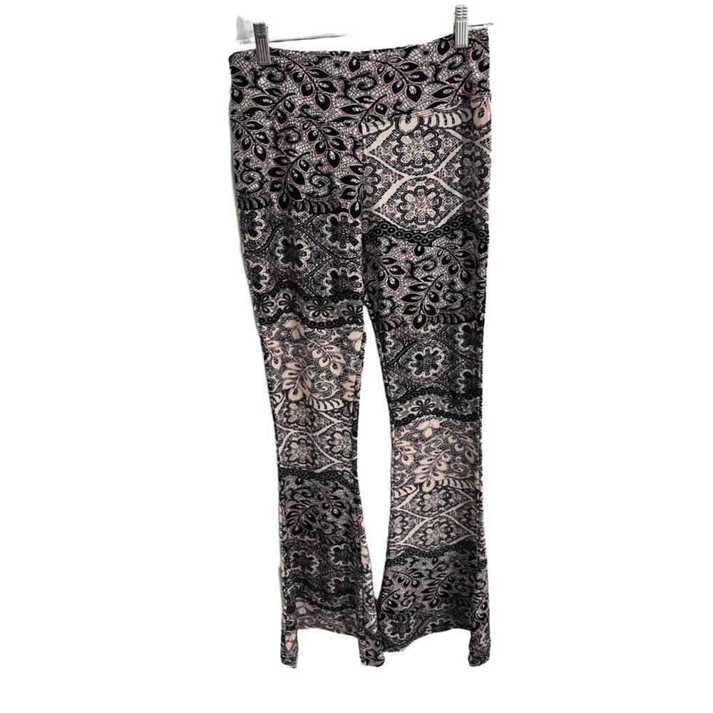 Satina Black And‎ Cream High Waisted Flare Wide Leg Printed Palazzo Pants XLarge - Picture 2 of 9